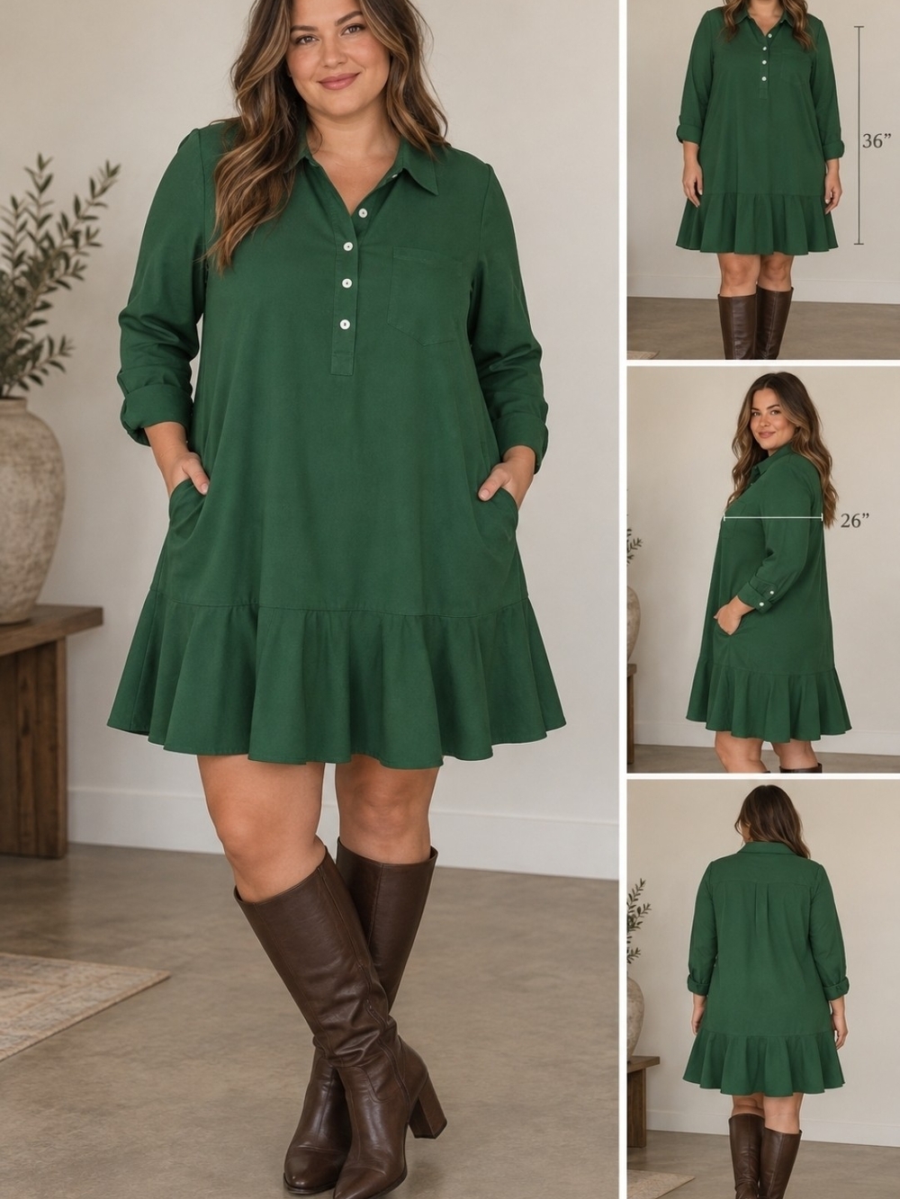 Tuckernuck Green Ruffle Hem Shirt Dress XXL Pockets Long Sleeve Preppy NWOT